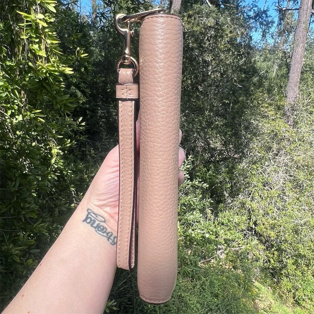 COACH Long Zip-Around Wallet Wristlet Nude Brown Pebble Leather w Gold Hardware - Picture 6 of 9